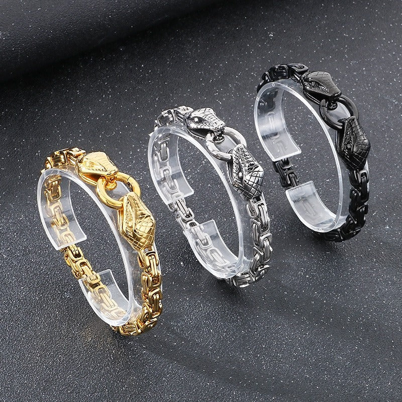 Kemstone Titanium Steel Double Snake Imperial Chain Bracelet for Men KB151148-Z