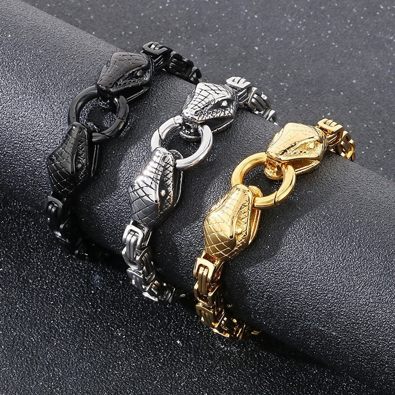 Kemstone Titanium Steel Double Snake Imperial Chain Bracelet for Men KB151148-Z
