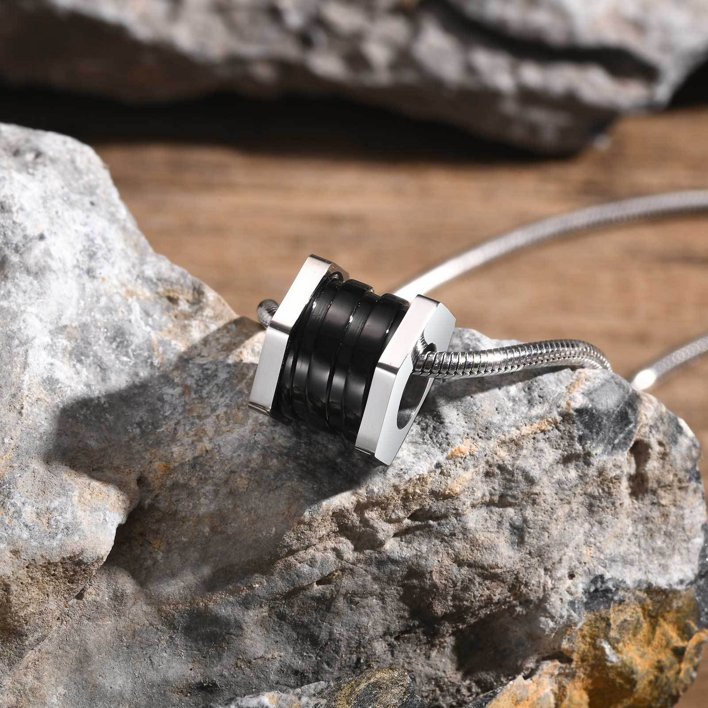 Kemstone Stainless Steel Black Rotary Cylinder Pendant Necklace for Men PN-2125