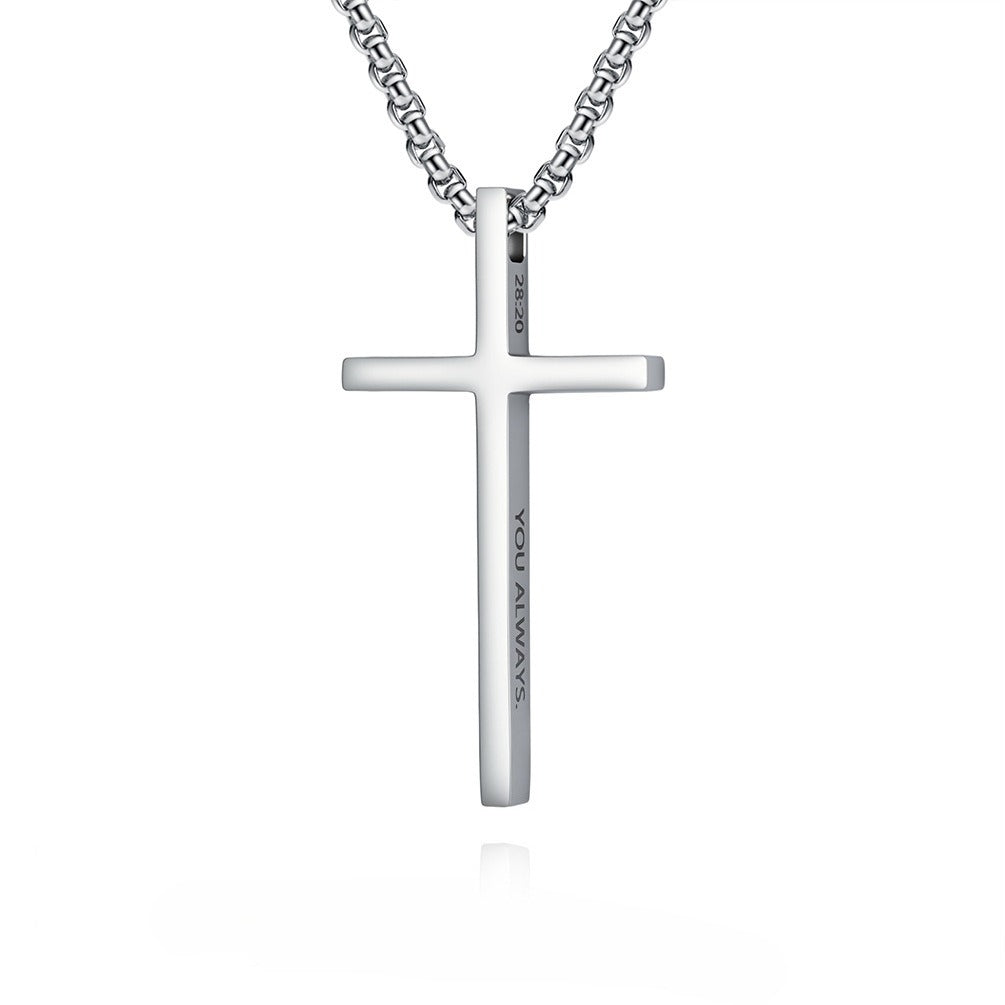 Kemstone Stainless Steel Engraved Cross Pendant Necklace for Men Minimalist Bar Chain K-PT670