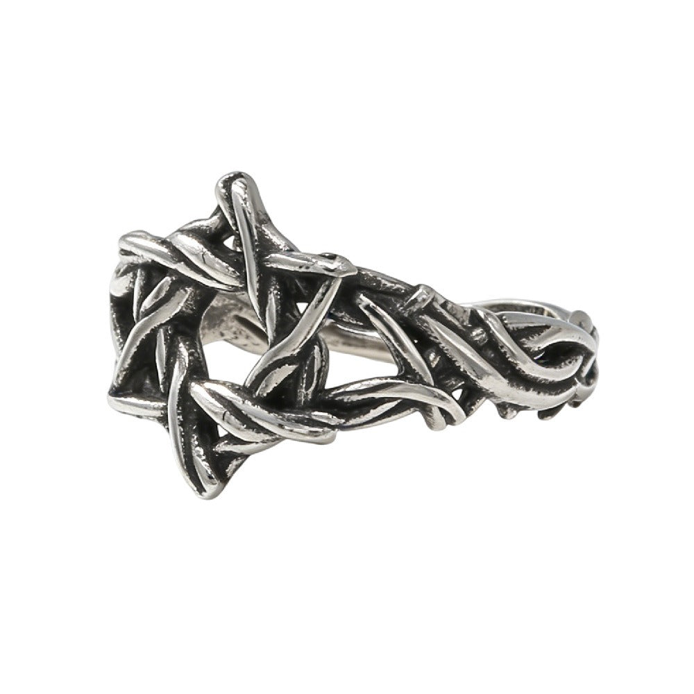 Kemstone Titanium Steel Woven Star Ring for Men Vintage Geometric Silver R1968
