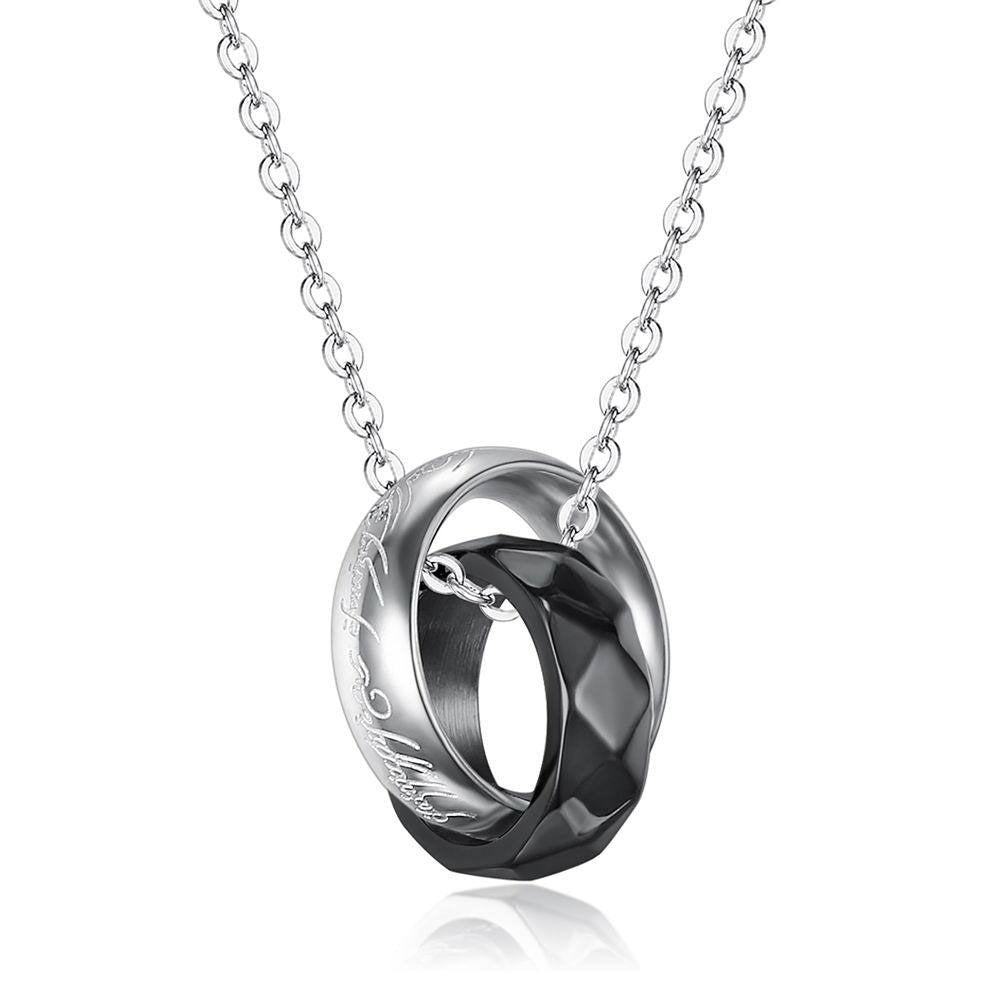 Kemstone Titanium Steel Interlocking Double Ring Necklace for Men & Women TN0074