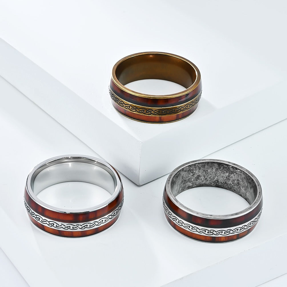 Kemstone Celtic Knot Wood Inlay Stainless Steel Ring for Men & Women K-R1026
