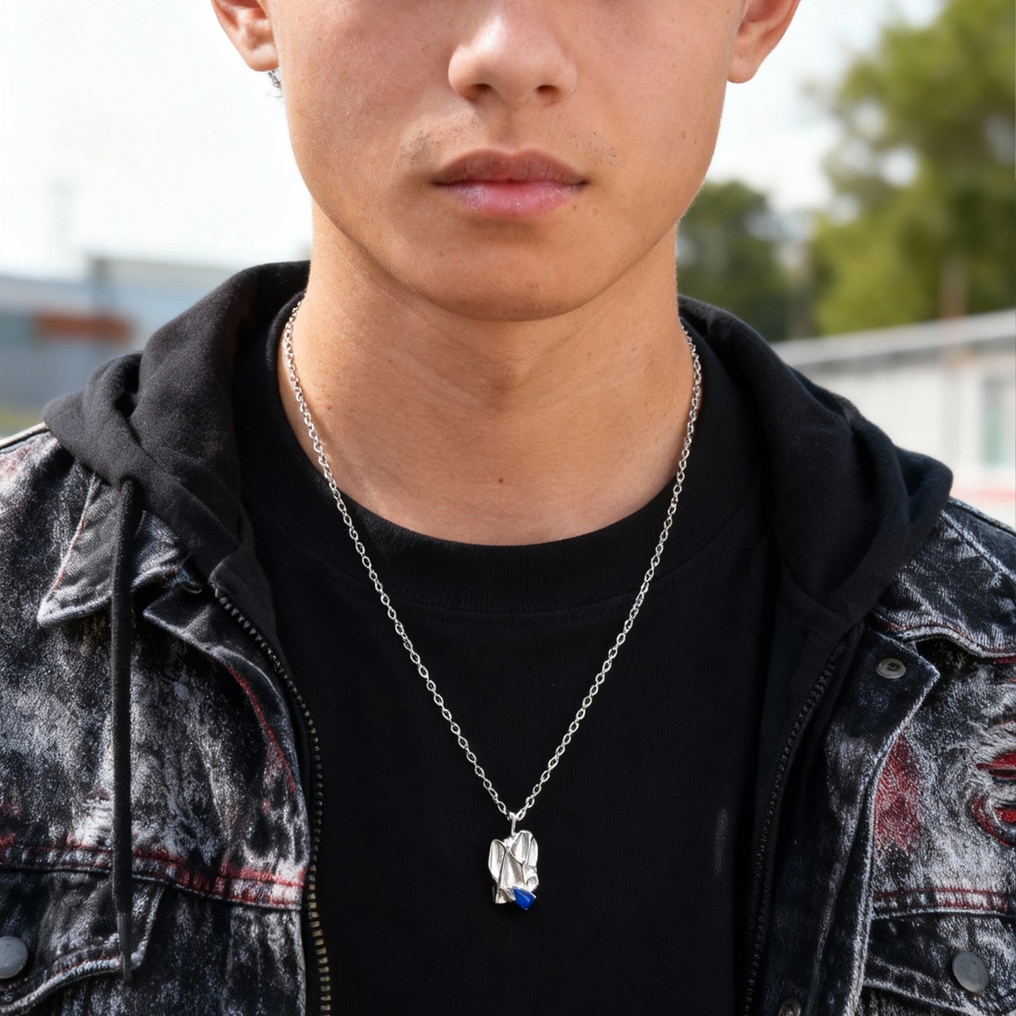 Kemstone Irregular Blue Inlay Stone Pendant Necklace for Men NC-2545