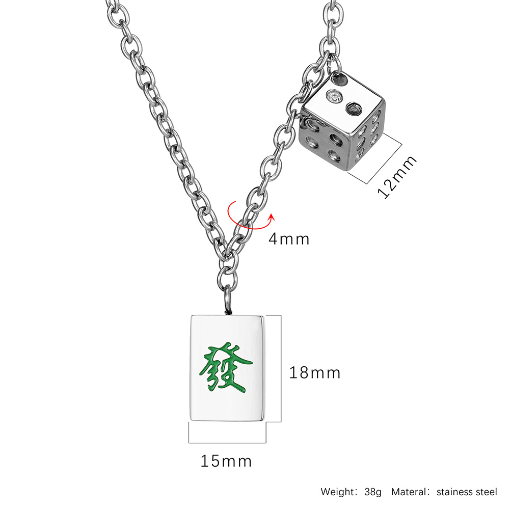 Kemston Stainless Steel Dice Cube Pendant Necklace for Men Streetwear K-PT475