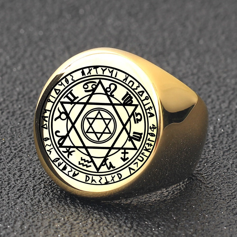 Kemstone Stainless Steel Hexagram Star Signet Ring for Men 22MM K-R1080
