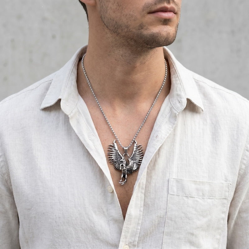 Kemston Stainless Steel Pegasus Horse Pendant Necklace for Men Wing Vintage Silver KP118626-LU