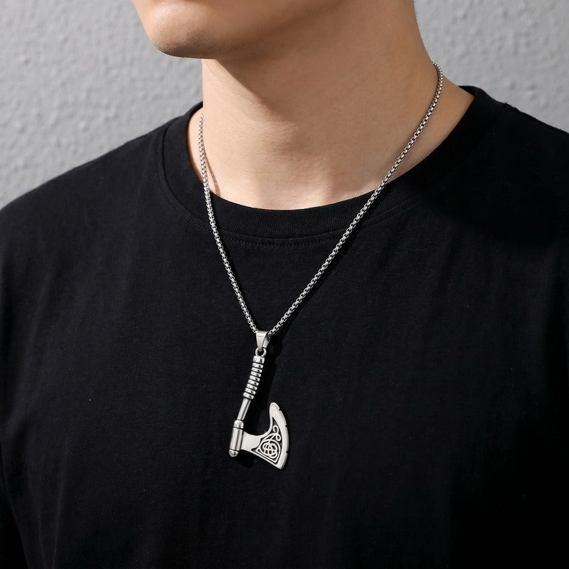 Kemston Stainless Steel Viking Axe Pendant Necklace for Men Gothic KP118608-LU