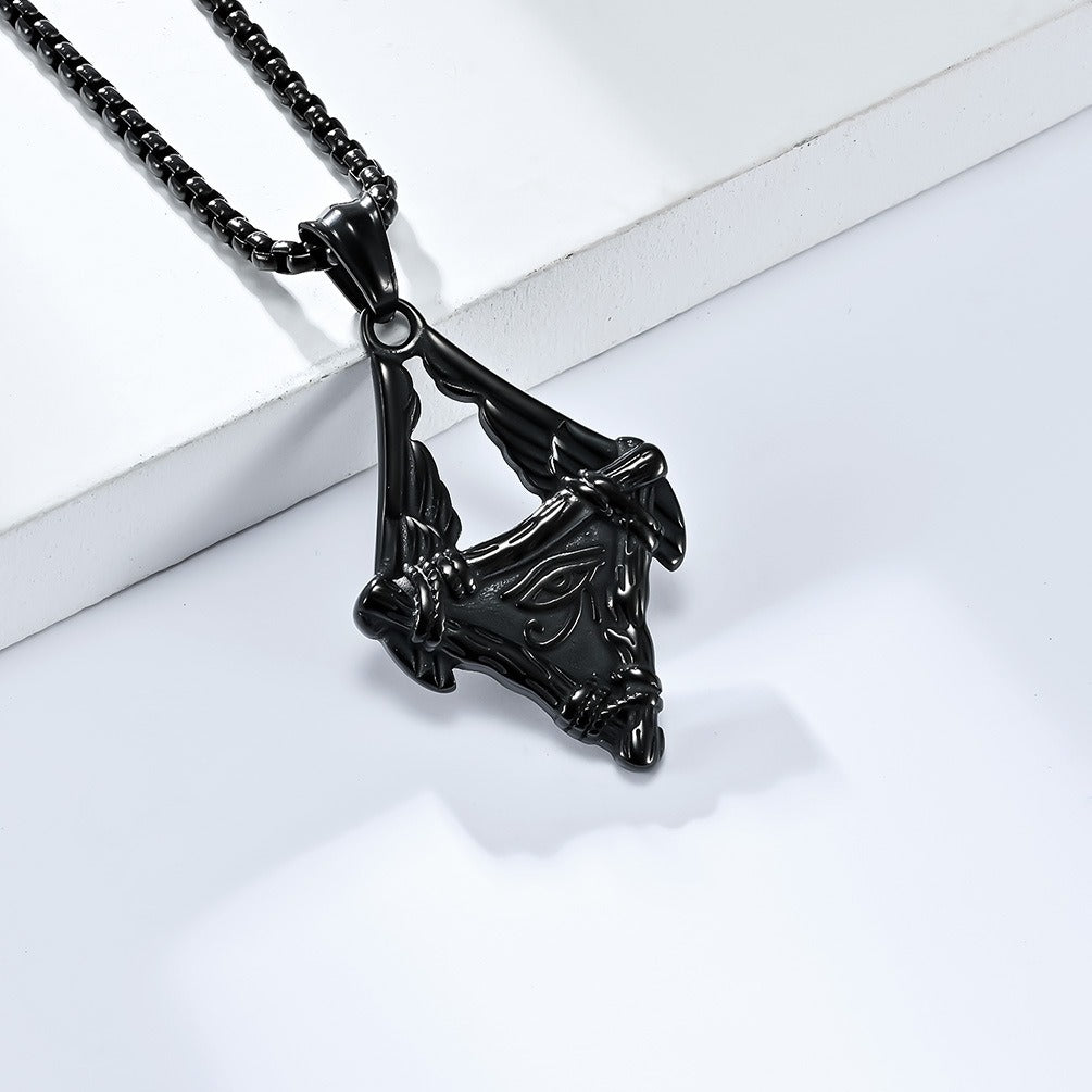 Kemstone Eye-Inspired Wing Pendant Necklace for Men Stainless Steel Egyptian Style Gothic Streetwear K-PT479