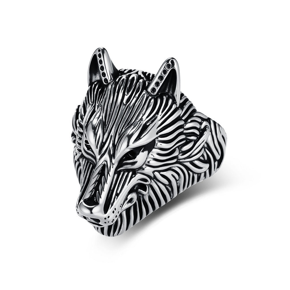 Kemston Stainless Steel Wolf Head Signet Ring for Men Gothic Viking Animal Jewelry K-R1086