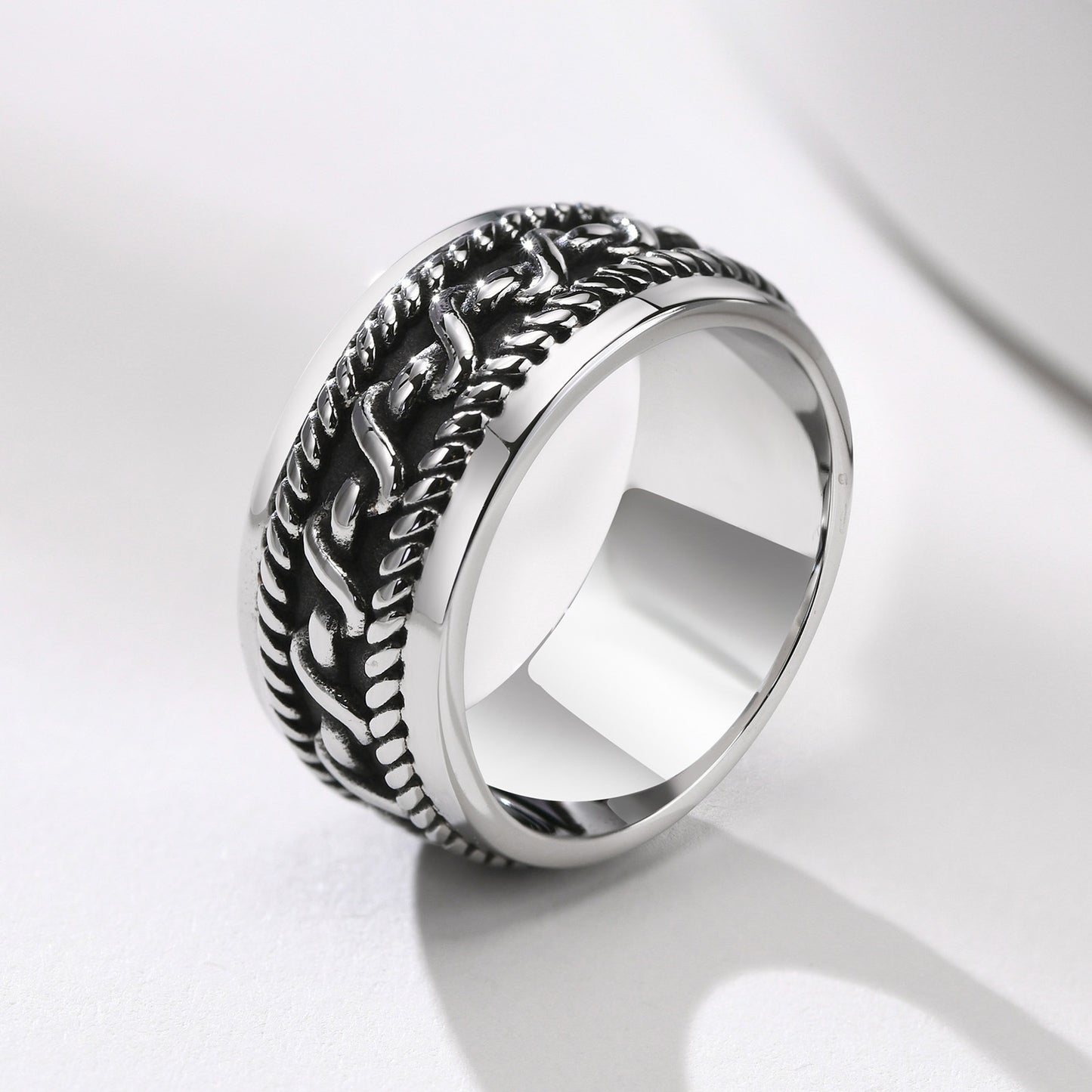 Kemstone Titanium Steel Chain Texture Ring for Men – Vintage Hip-Hop Style RC-512