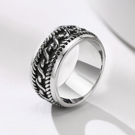 Kemstone Titanium Steel Chain Texture Ring for Men – Vintage Hip-Hop Style RC-512