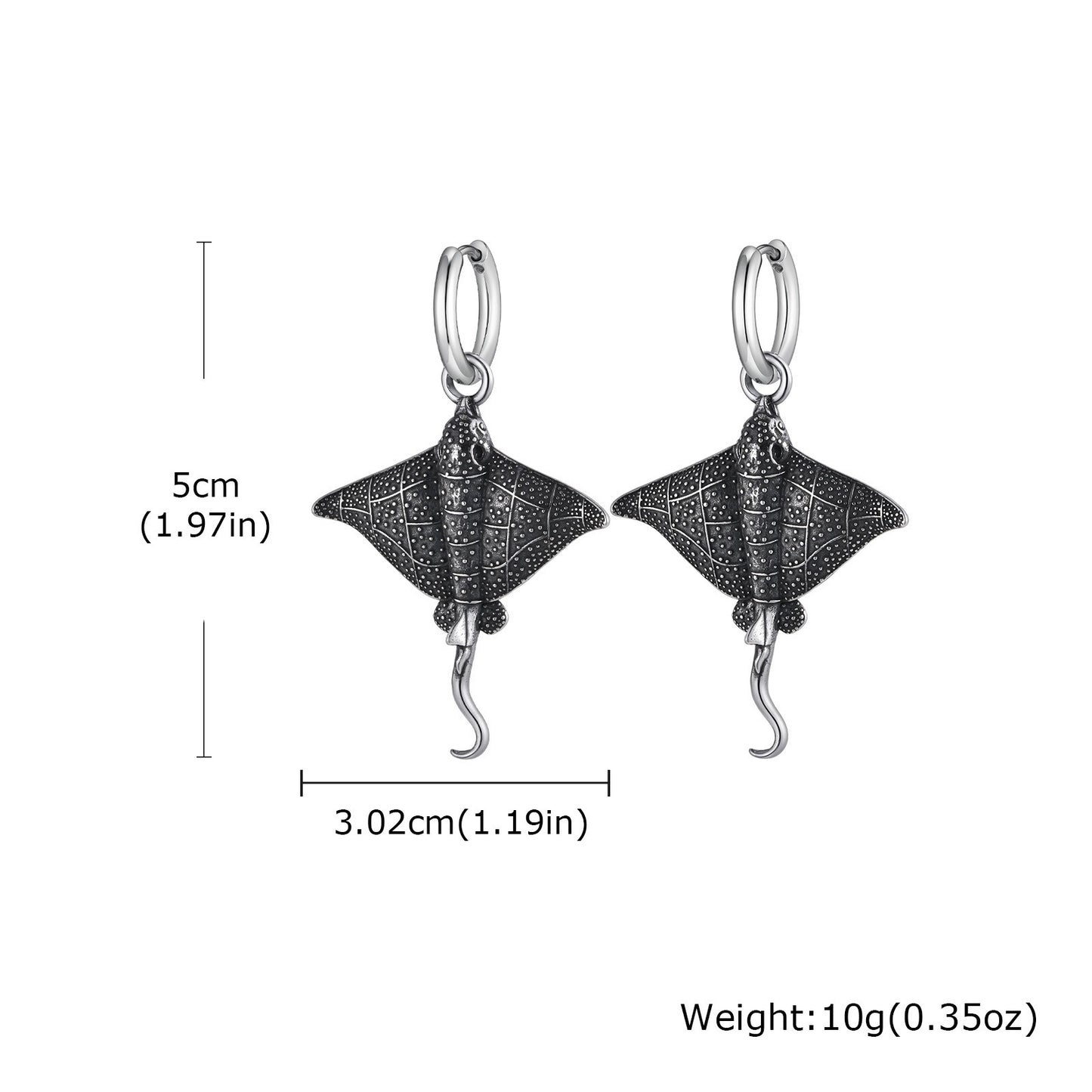 Kemstone Men’s Stainless Steel Manta Ray Hoop Earrings – Pierced Style ED-949