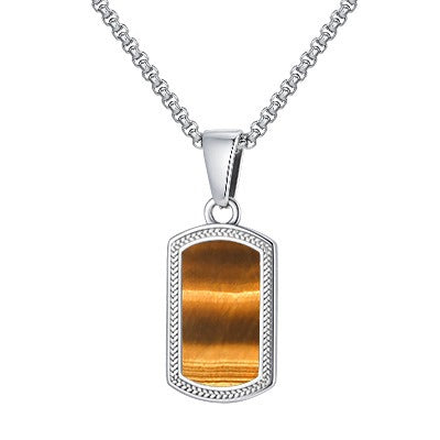 Kemstone Stainless Steel Tiger Eye Pendant Necklace for Men – Silver Hip Hop Jewelry PN-2162
