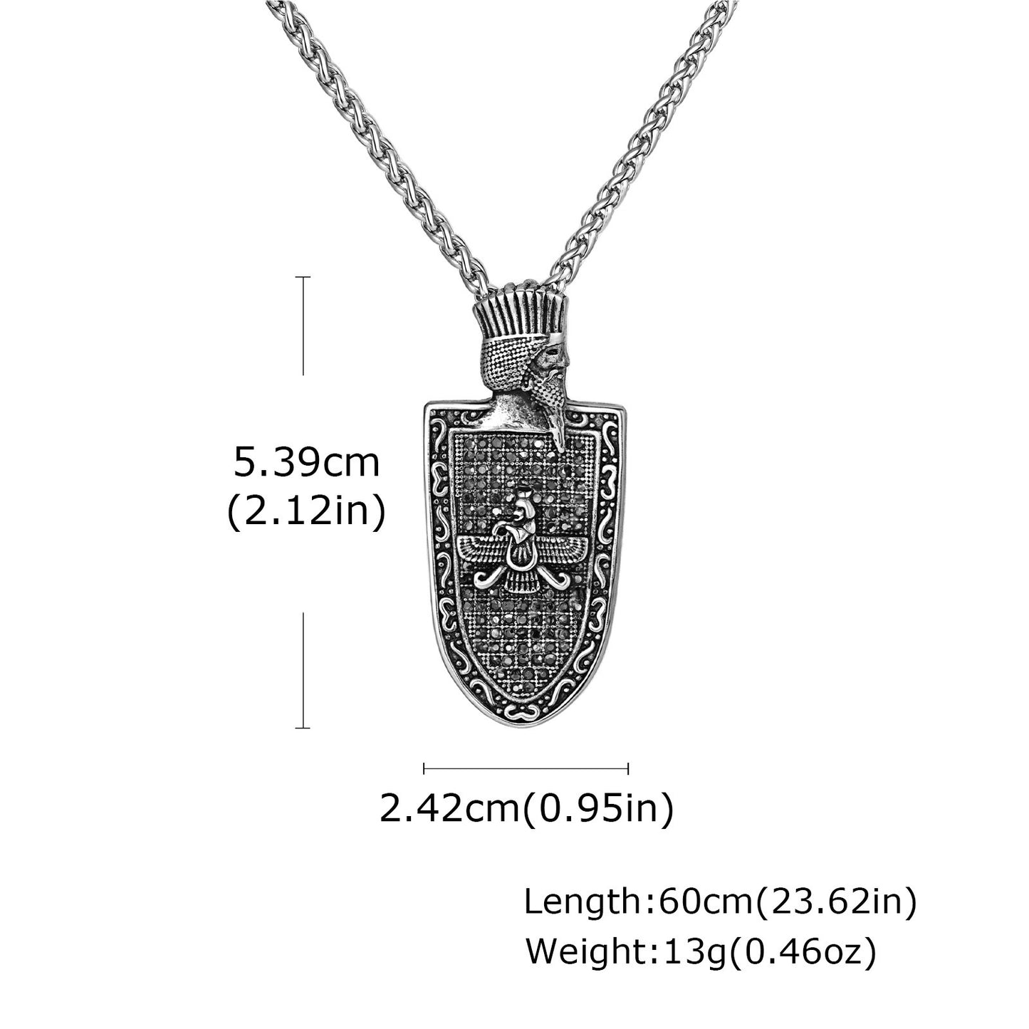Kemstone Stainless Steel Shield Pendant Necklace for Men – Gun Black, Vintage Armor PN-2261