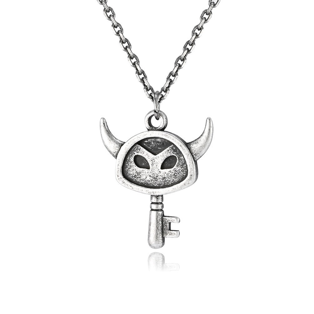Kemstone Stainless Steel Key Pendant Necklace for Men Small Horn Detail Vintage K-PT550
