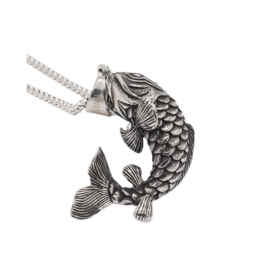 Kemstone Koi Fish Pendant Necklace Titanium Steel Curved Vintage Style for Men P1115
