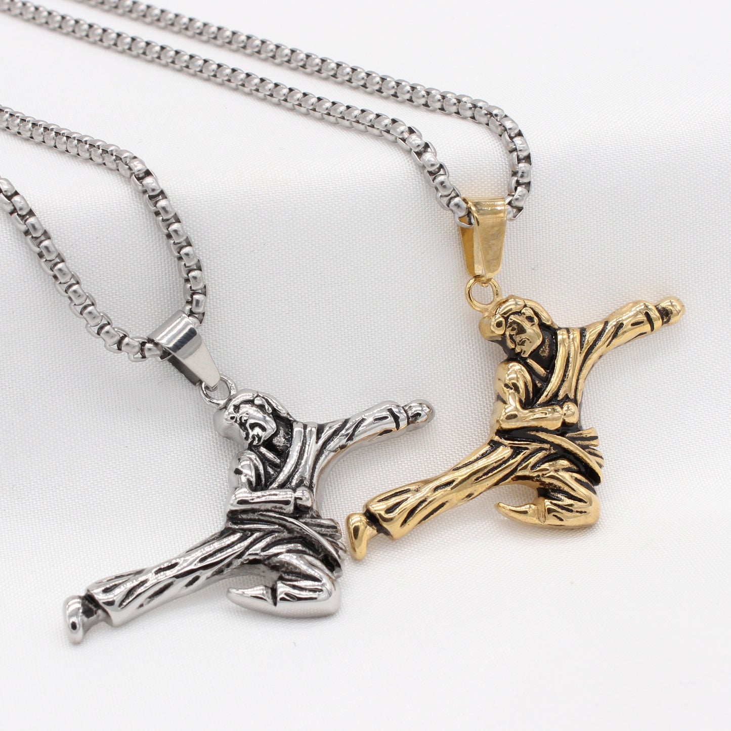 Kemstone Titanium Steel Kung Fu Figure Pendant Necklace for Men Dynamic Pose Martial Arts Design P1383