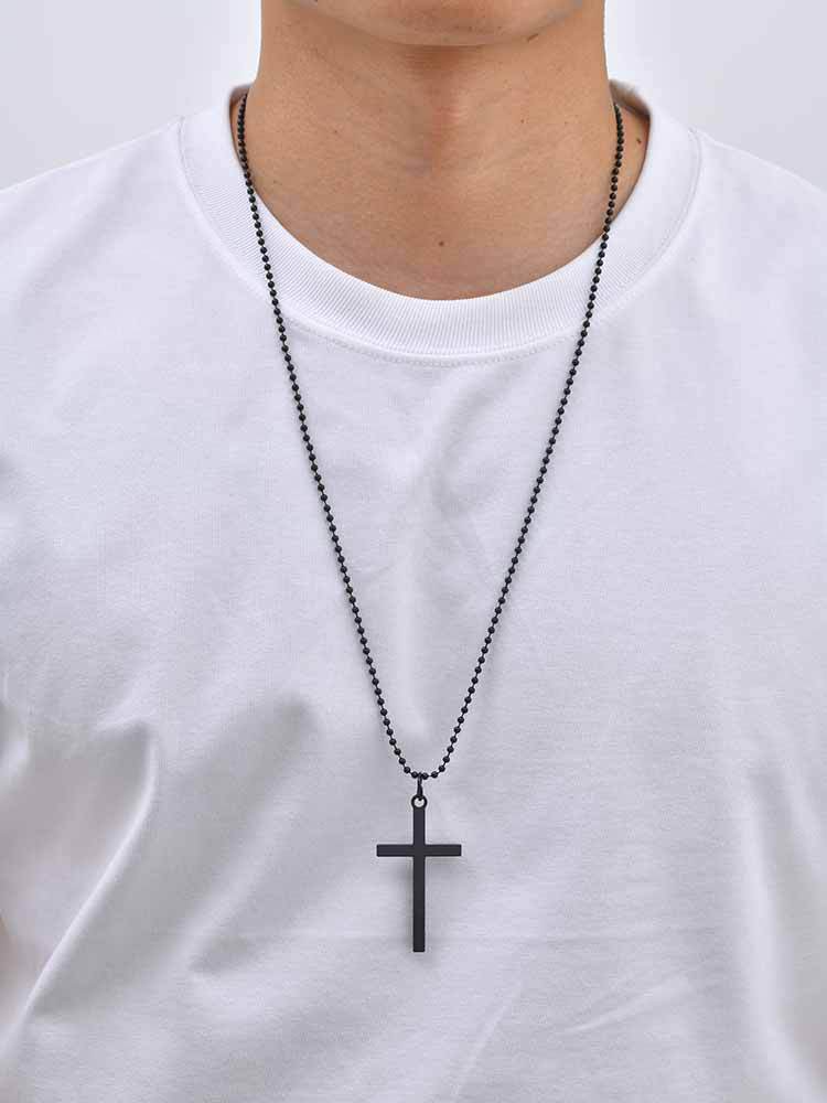 Kemston Cross Pendant Necklace for Men Alloy Long Chain Hip Hop Style NC-3028