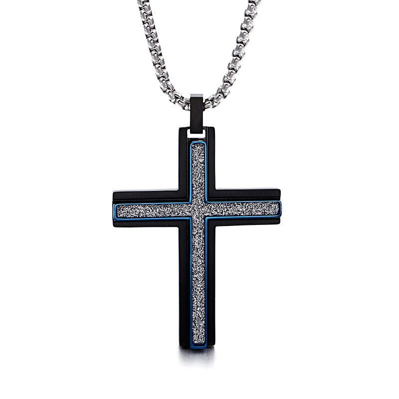 Kemstone Titanium Steel Two Tone Layered Cross Pendant Necklace for Men KN89755-KPD