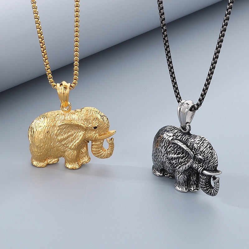 Kemstone Elephant Pendant Necklace for Men Titanium Steel Vintage KP120350-KJX