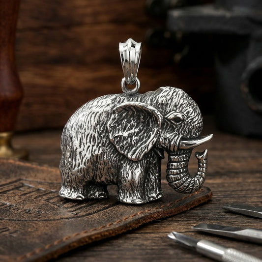 Kemstone Elephant Pendant Necklace for Men Titanium Steel Vintage KP120350-KJX