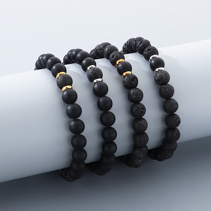 Kemstone Lava Stone Bead Bracelet Black Agate Elastic Bracelet 8mm for Men & Women KB210119-Z