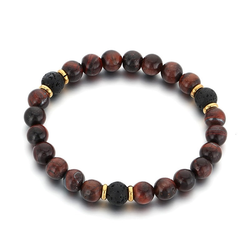 Kemstone Lava Stone Tiger Eye Bead Bracelet Elastic Natural Stone for Men Women KB210123-Z