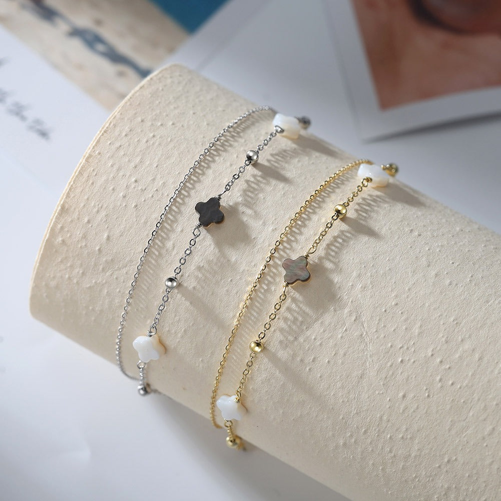 Kemstone 925 Sterling Silver Clover Anklet for Women Layered Shell Chain Gold Silver GMA02