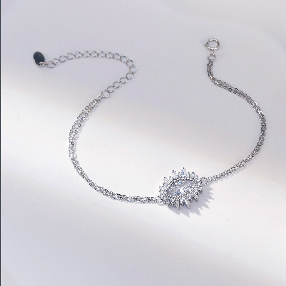 Kemstone 925 Sterling Silver Marquise Eye Bracelet for Women Layered Cubic Zirconia Chain SB146