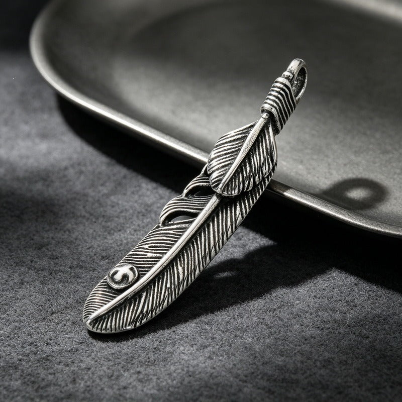 Kemstone Feather Wing Pendant Necklace for Men Stainless Steel Vintage Style KP118543-LU
