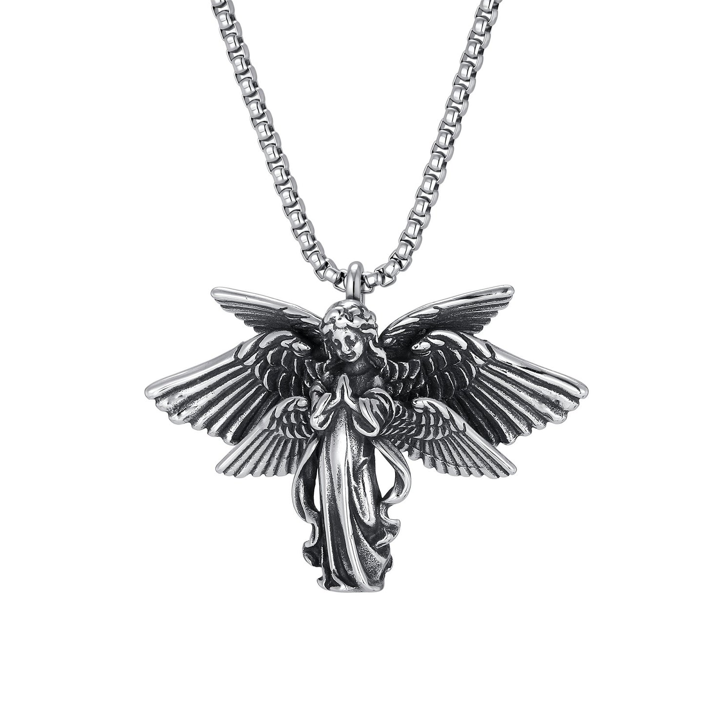 Kemstone Stainless Steel Wing Pendant Necklace for Men Vintage Gothic Silver PN2389