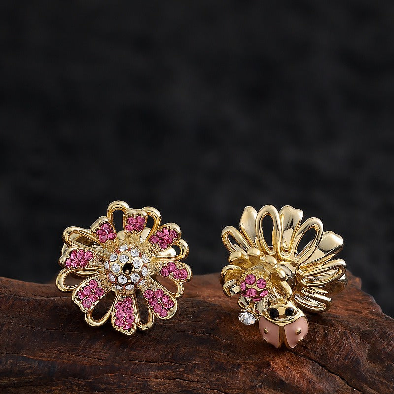 Kemstone Pink Flower Stud Earrings for Women Layered Floral D81723