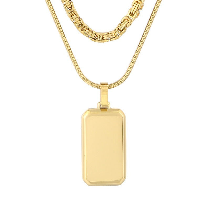 Kemstone Layered Rectangular Pendant Necklace for Men - Titanium Steel Double Chain KN283138-KFC