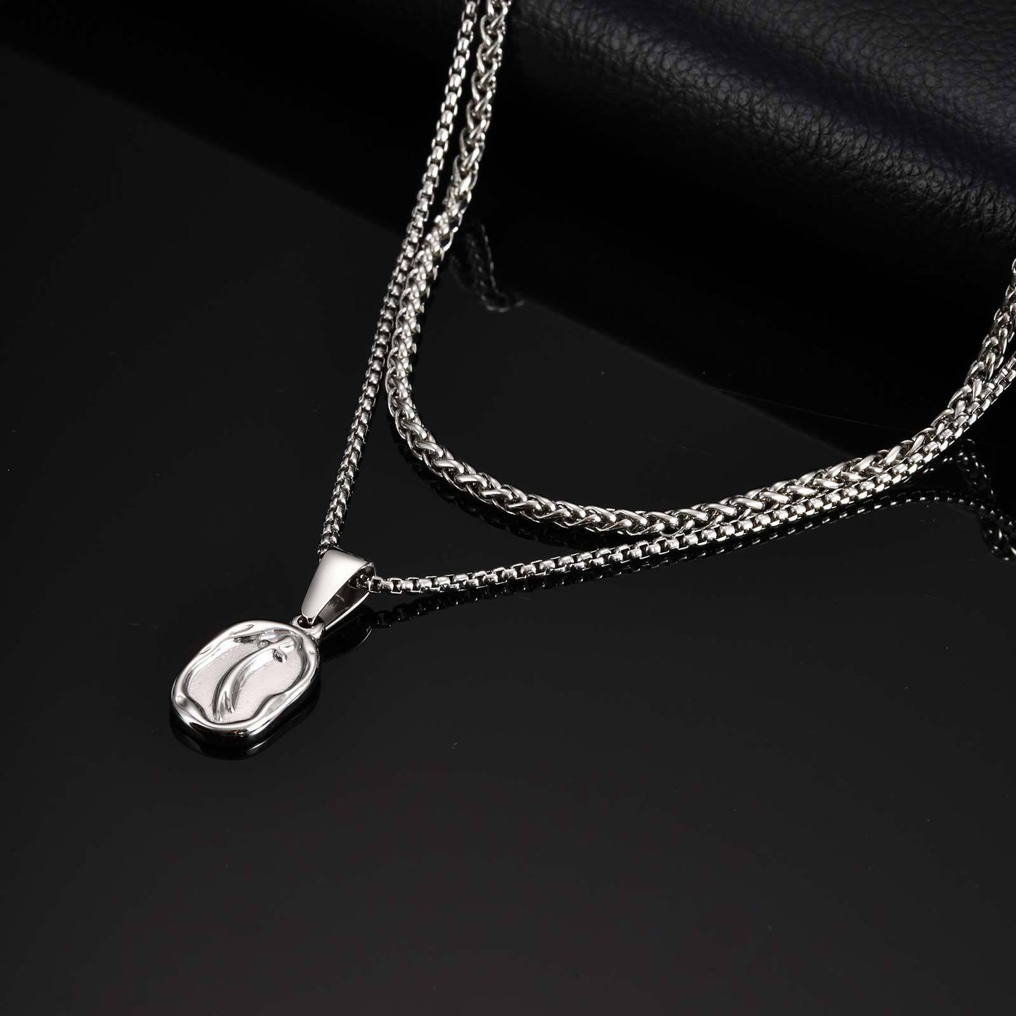 Kemstone Men’s Stainless Steel Zulfikar Sword Necklace Set – Layered Street Style Jewelry PN-2254