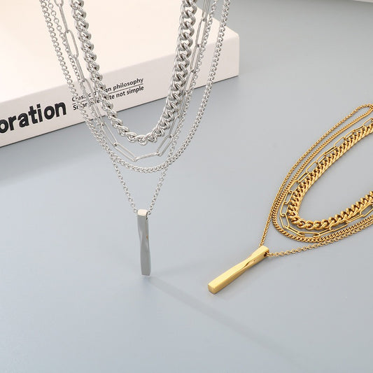 Kemstone Layered Titanium Steel Bar Pendant Necklace for Men Women KN292298-Z