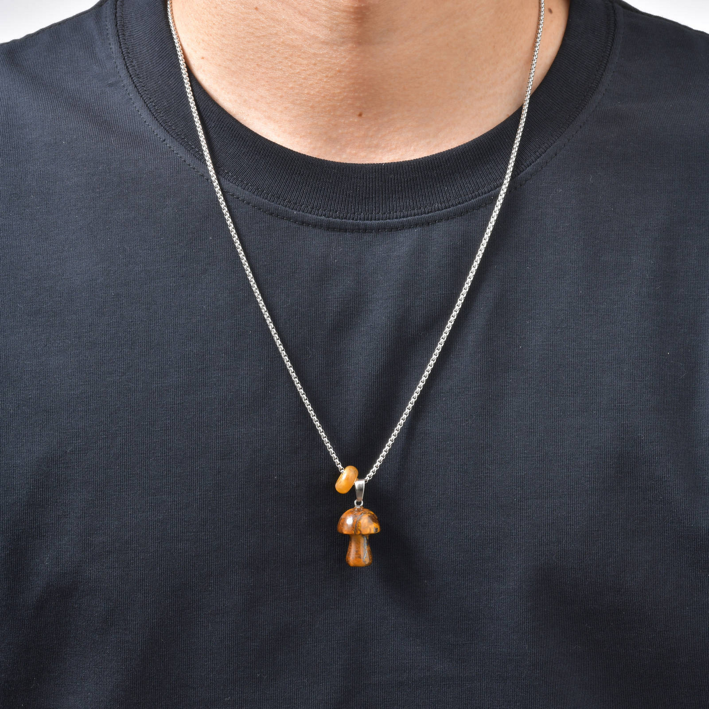 Kemstone Mushroom Pendant Necklace Natural Stone Stainless Steel for Men Women Aventurine Tiger Eye Obsidian NC2875