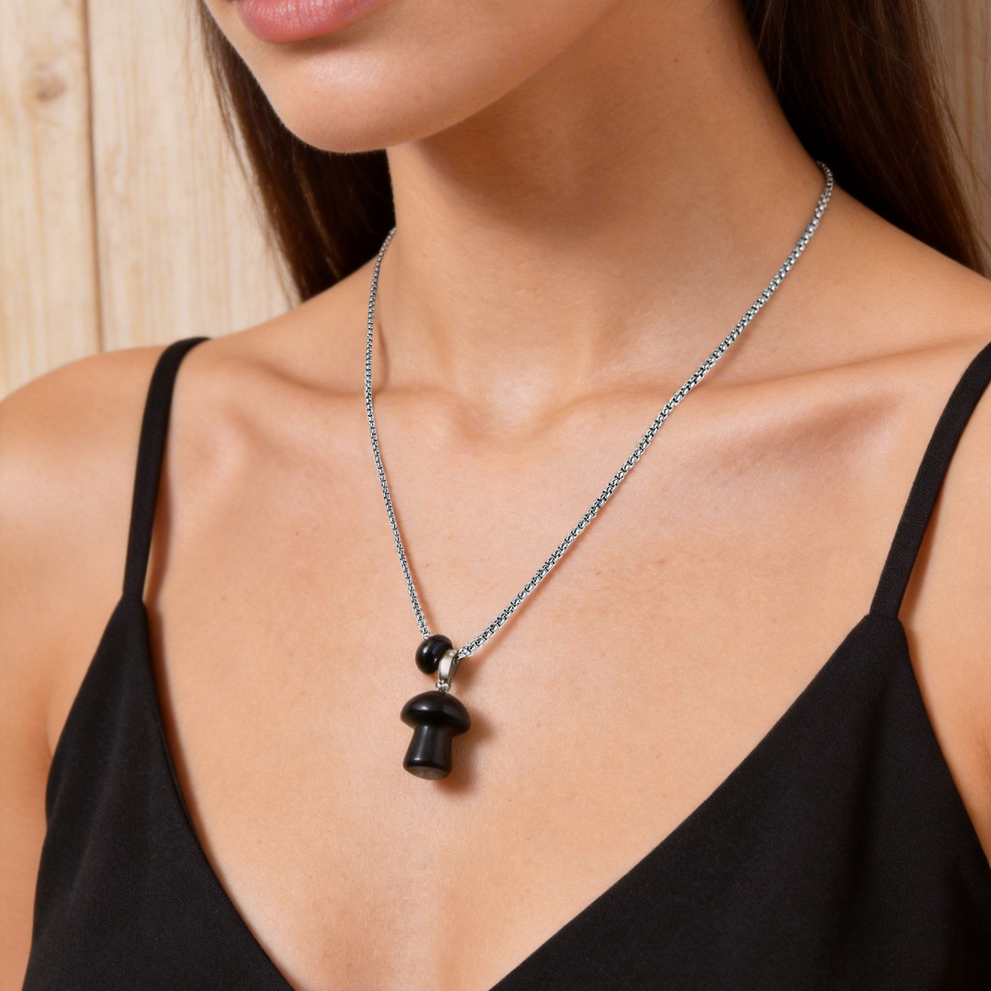 Kemstone Mushroom Pendant Necklace Natural Stone Stainless Steel for Men Women Aventurine Tiger Eye Obsidian NC2875