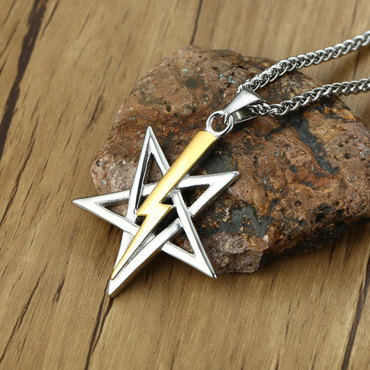 Kemstone Stainless Steel Lightning Bolt Star Pendant Necklace for Men PN-1164