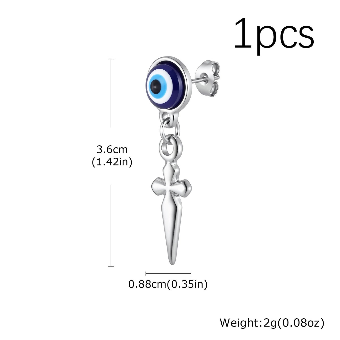 Kemston Blue Eye Cross Drop Earring for Men Stainless Steel Gothic ED-1099