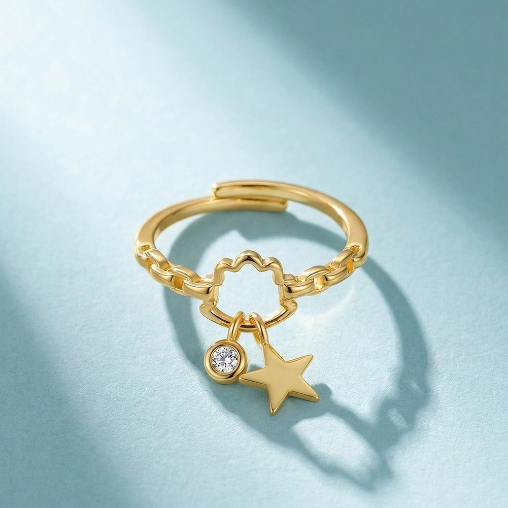 Kemstone Star Charm Ring for Women 925 Sterling Silver Adjustable Cubic Zirconia APR48