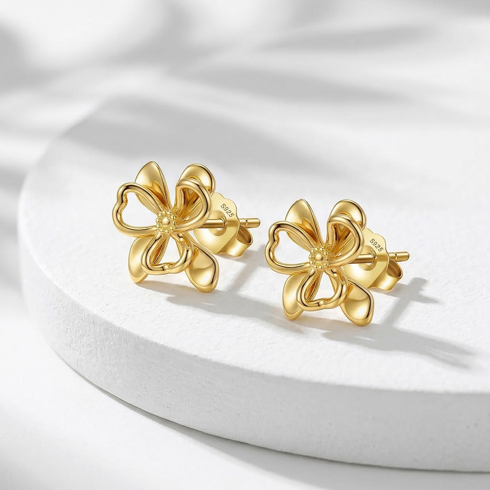 Kemstone 925 Sterling Silver Floral Stud Earrings for Women Openwork Design Gold Silver APE156