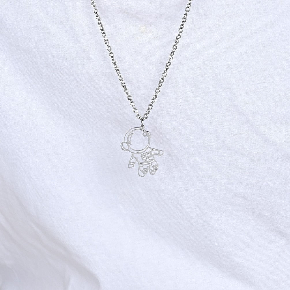 Kemston Astronaut Outline Stainless Steel Space Pendant Necklace for Men Minimal Lightweight Jewelry