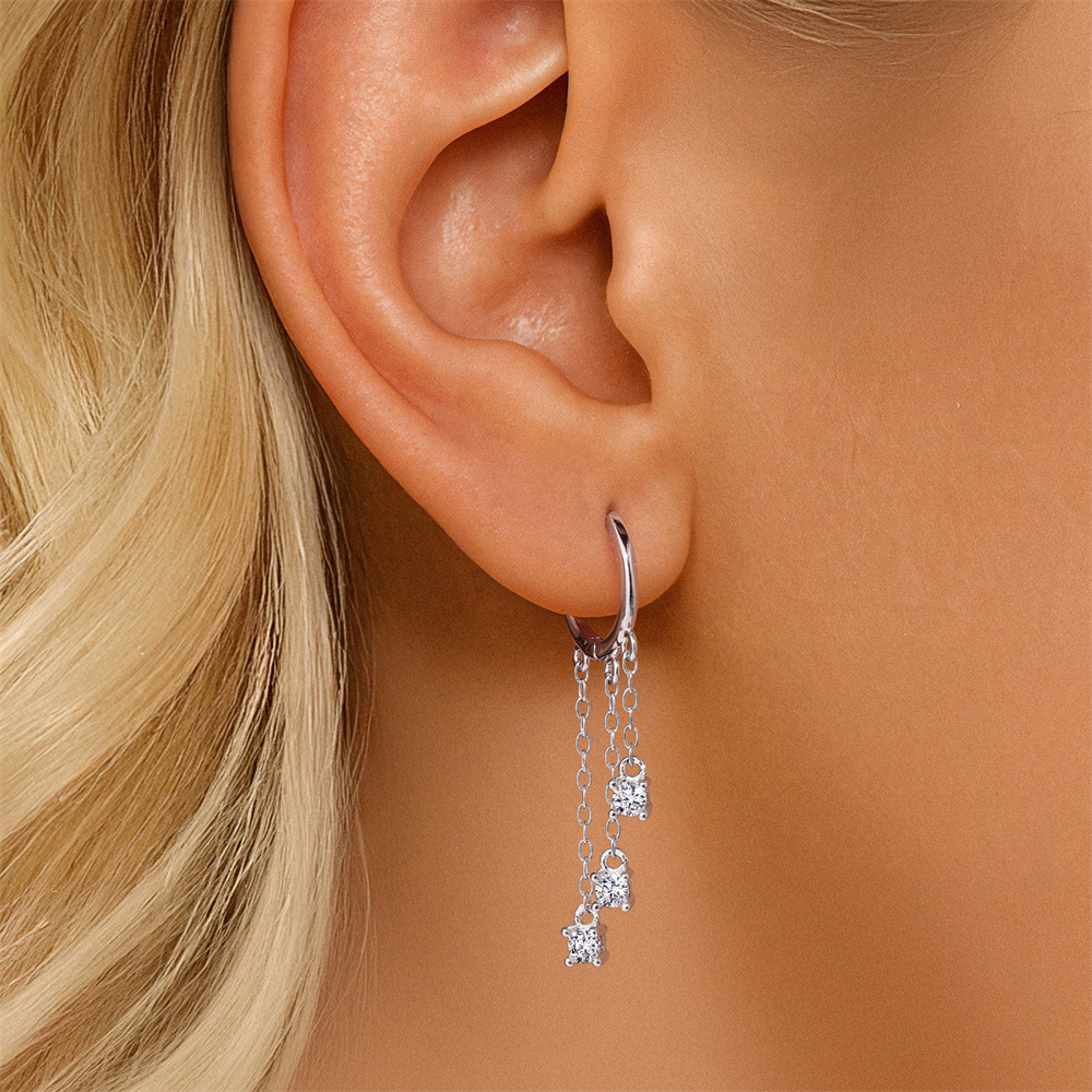 Kemstone S925 Sterling Silver Moissanite Chain Drop Earrings for Women M60222111717A