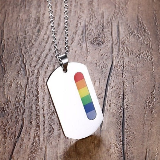 Kemstone Stainless Steel Multicolor Stripe Bar Pendant Necklace for Men Geometric Minimal Plate Design PPN-005