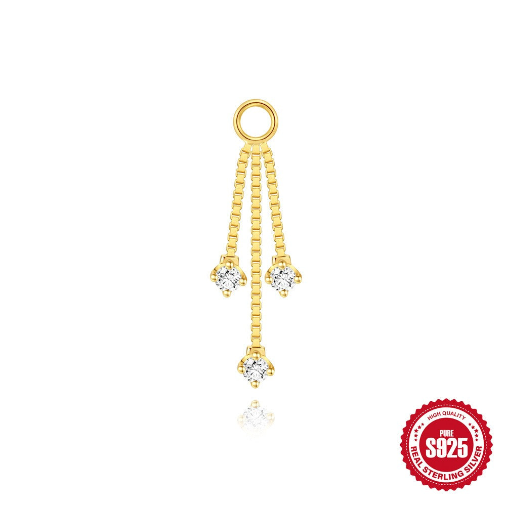Kemstone S925 Sterling Silver Cubic Zirconia Tassel Ear Chain for Women,Dangle Cartilage Hoop Jewelry 60265475190C