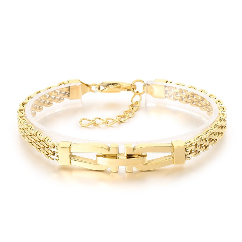 Kemstone Link Clasp Bracelet for Men Titanium Steel Woven Chain Adjustable KB212811-KFC