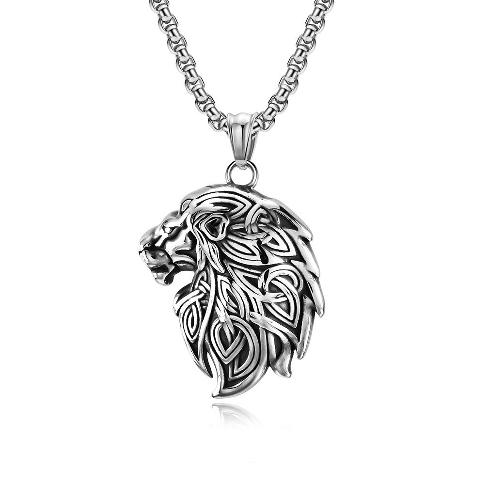 Kemstone Stainless Steel Lion Head Pendant Necklace – Vintage Relief Design K-PT495