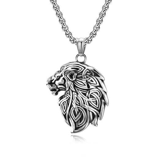 Kemstone Stainless Steel Lion Head Pendant Necklace – Vintage Relief Design K-PT495