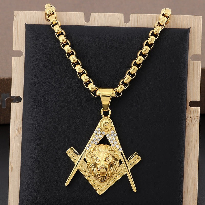 Kemstone Titanium Steel Lion Head Pendant Necklace – Gold-Plated Statement Design for Men KP130478-MZOZ